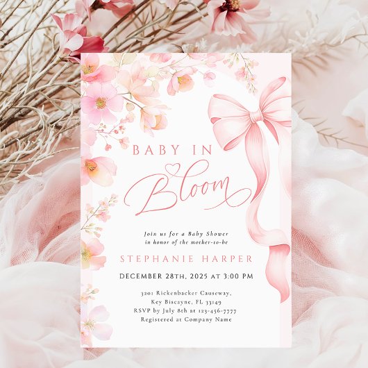 Bow Baby in Bloom Baby shower Uitnodiging