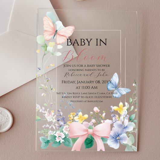 Bow Baby in Bloom Wildflower Baby shower Acryl Uitnodigingen