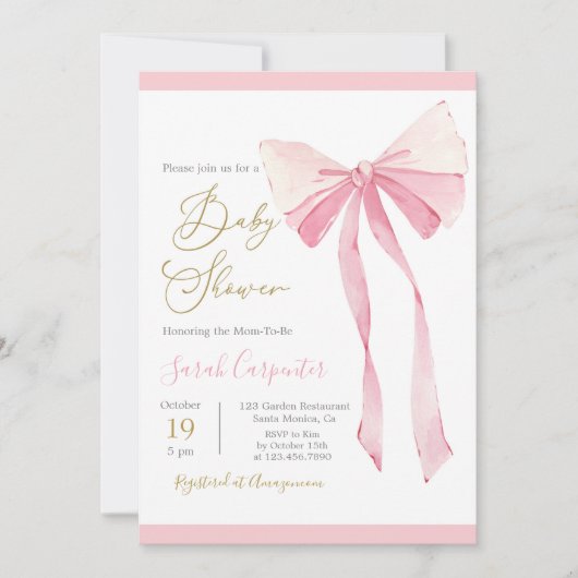 Bow Baby shower Meisje Kaart (Voorkant)