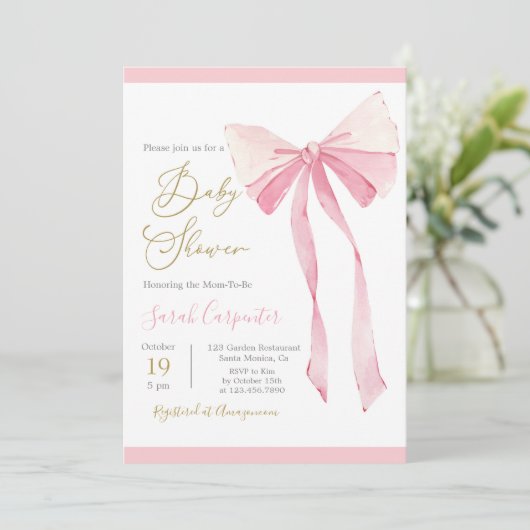 Bow Baby shower Meisje Kaart (Staand voorkant)