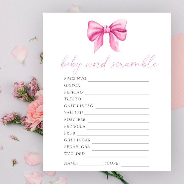 Bow baby shower Word scramble baby shower spel (Creator heeft geüpload)