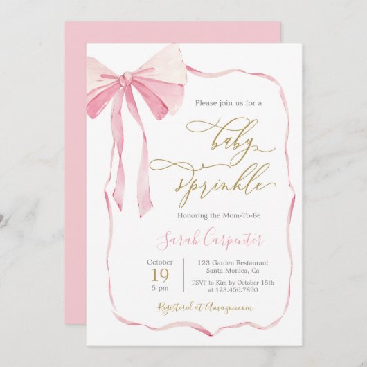 Bow Baby Sprinkle Meisje Kaart (Voorkant / Achterkant)