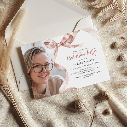 Bow Beige tendance Photo Graduation Invitation
