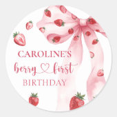 Bow Berry Eerste Aardbei Verjaardag Sticker (Voorkant)