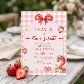 Bow Berry Twee Zoete Meisje 2de Verjaardagsuitnodi Kaart