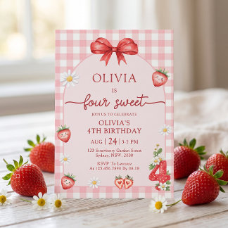 Bow Berry Vier Schattig Meisje 4de Verjaardagsuitn Kaart