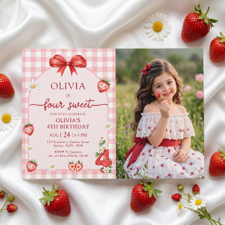 Bow Berry Vier Schattig Meisje 4de Verjaardagsuitn Kaart