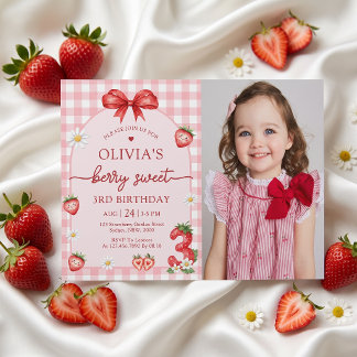 Bow Berry Zoete Meisje 3e Verjaardagsuitnodiging F Kaart