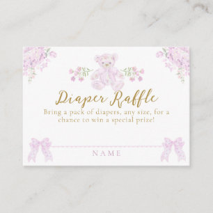 Bow Bloemen Teddybeer Toile Meisje Douche Luier Informatiekaartje