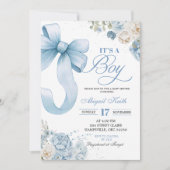 Bow Blue Coquette Boy Baby shower Invitation (Devant)