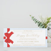 Bow Blue Stripe Happy Birthday Gift Voucher Kaart (Staand voorkant)