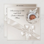 Bow cadre photo beige faire-part de naissance (Devant / Derrière)