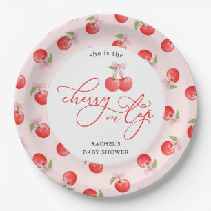 Bow Cherry op Top Baby Girl Shower Papieren Bordje