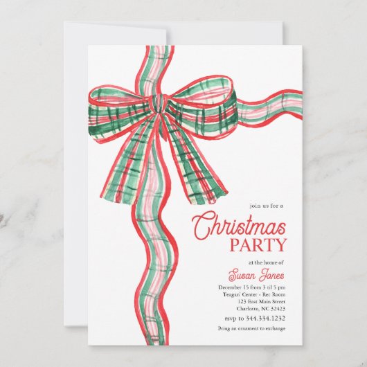 Bow Christmas Party Invitation Kaart (Voorkant)