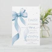 Bow Coquette Blue 1st Birthday  Kaart (Staand voorkant)
