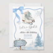 Bow Coquette Blue Girl Let's Skate Birthday Kaart (Voorkant)