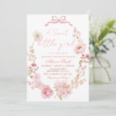 Bow Coquette Blush Pink Bow Baby Shower Invitation Kaart (Staand voorkant)