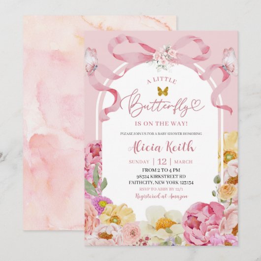 Bow Coquette Colorful Floral Summer Butterfly Baby Kaart (Voorkant / Achterkant)