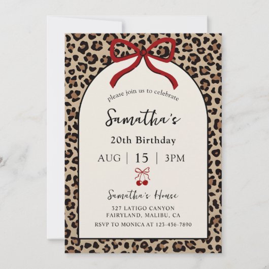 Bow Coquette Leopard Cheetah Birthday Invitation (Devant)