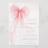 Bow Coquette Pink 1st Birthday  Kaart (Voorkant)