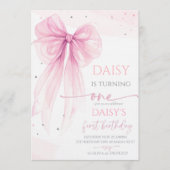 Bow Coquette Pink 1st Birthday  Kaart (Voorkant)