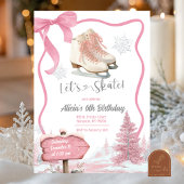 Bow Coquette Pink Girl Let's Skate Birthday Kaart