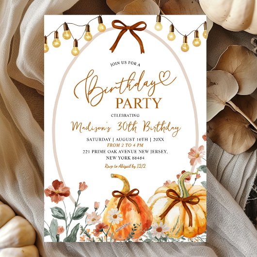 Bow Coquette Pumpkin Wildflower Birthday Party Kaart