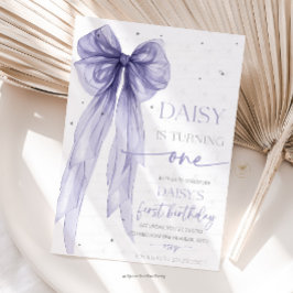 Bow Coquette Purple 1st Birthday  Kaart