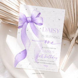 Bow Coquette Purple 1st Birthday  Kaart
