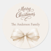 Bow cream beige mocha kerst ronde sticker (Voorkant)