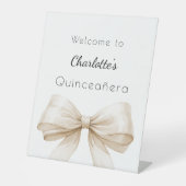 Bow crème beige Quinceanera welkom Reclamebord Met Voetstuk (Voorkant)