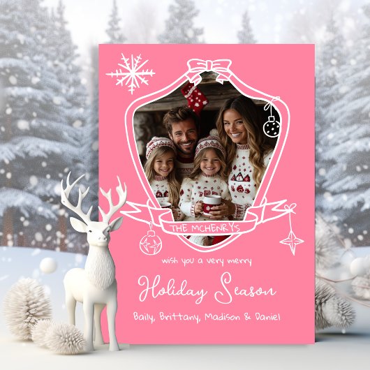 Bow Crest Hand getrokken Doodle Foto Kerst Kaart