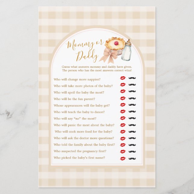 Bow Cutie Pie Pastel Gingham Mama of Daddy Game (Voorkant)