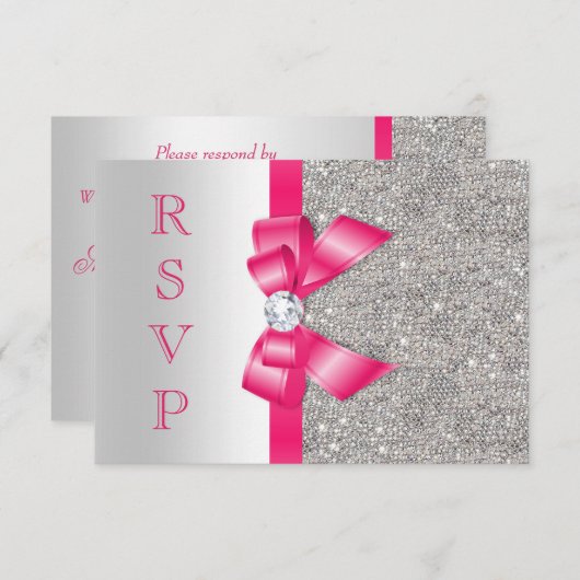 Bow & Diamants Rose Chaud RSVP (Devant / Derrière)