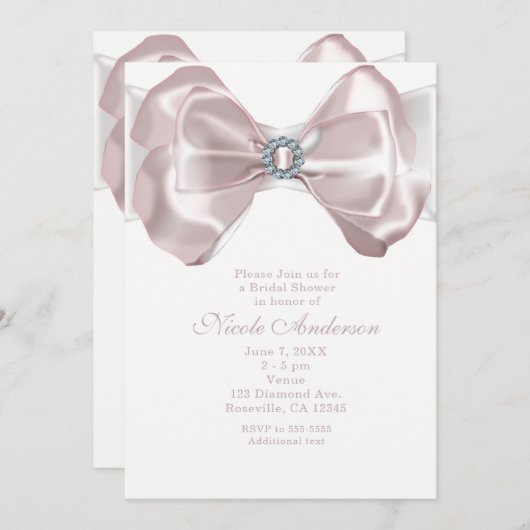 Bow et diamants en ruban rose vif Invitations chic (Devant / Derrière)