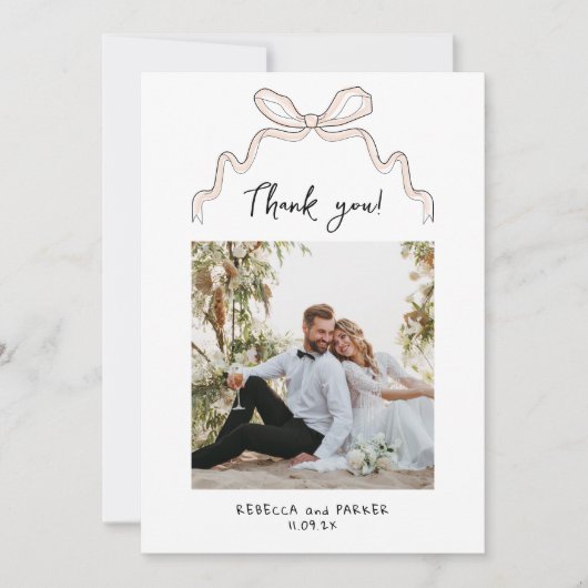 Bow et fleurs Mariage photo Merci Qr scan (Devant)