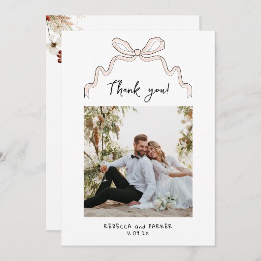 Bow et fleurs Mariage photo Merci Qr scan (Devant / Derrière)