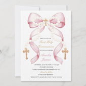 Bow et perles Holy Communion Invitation | Élégant (Devant)