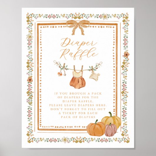 Bow Fall in Love Baby Shower Diaper Raffle Sign Poster (Voorkant)