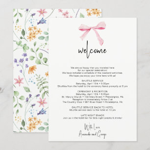 Bow floral Wedding Welcome Bag Letter Itinerary Feestdagenkaart