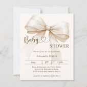 Bow gender neutral beige Baby Shower invitation (Voorkant)