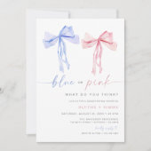 Bow Gender Reveal Uitnodiging Blauw Roze Coquette (Voorkant)