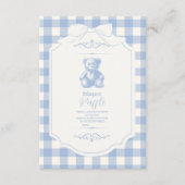 Bow Gingham Franse Teddybeer Diapper Raffle Informatiekaartje (Voorkant)