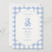 Bow Gingham French Teddy Bear Baby shower Kaart (Voorkant)