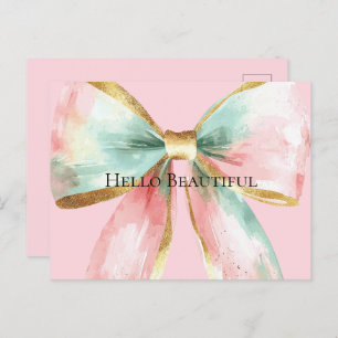 Bow Gold Blush Pink Mint Warm Wishes Briefkaart