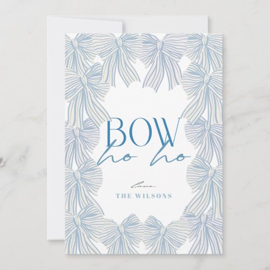 Bow Ho Blauwe Bogen 3 Foto Kerstmis Feestdagenkaart (Voorkant)