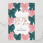 Bow Ho Rood & Groene Bogen Kerst Folie Feestdagenkaart (Voorkant)