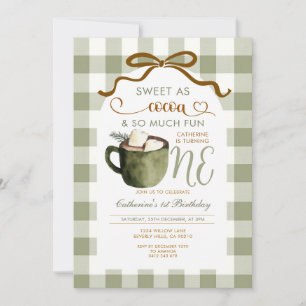 Bow Hot Cocoa 1e verjaardag Sage Green Gingham Kaart