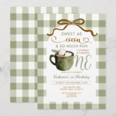 Bow Hot Cocoa 1st birthday Sage Green Gingham Kaart (Voorkant / Achterkant)