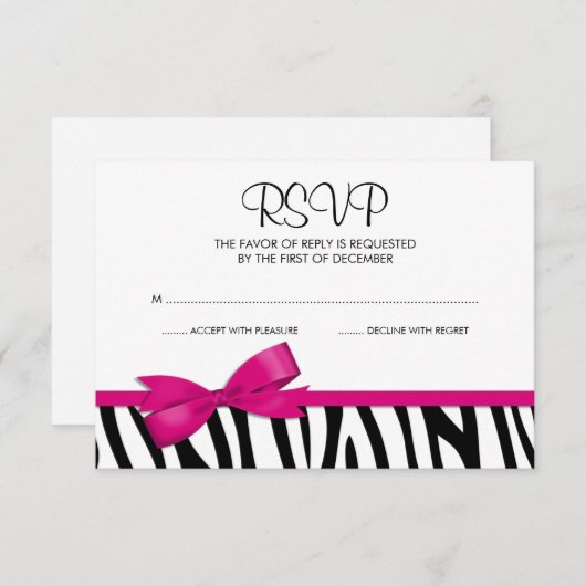 Bow imprimé rose chaud Zebra RSVP (Devant / Derrière)